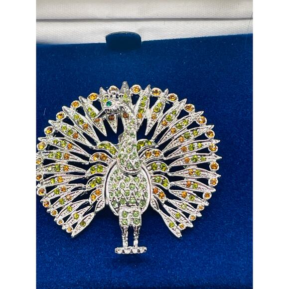 Camrose & Kross JBK Peacock Brooch Green Orange New Original Box & COA - Picture 2 of 4